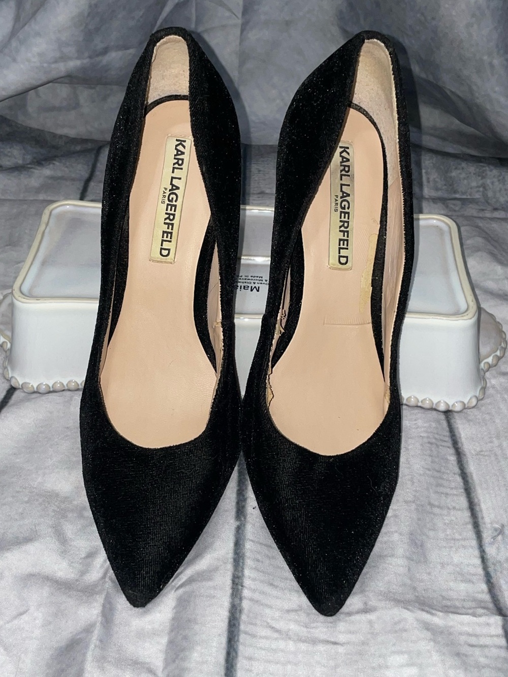 Karl Lagerfeld Black Velvet Pointed Toe Pumps